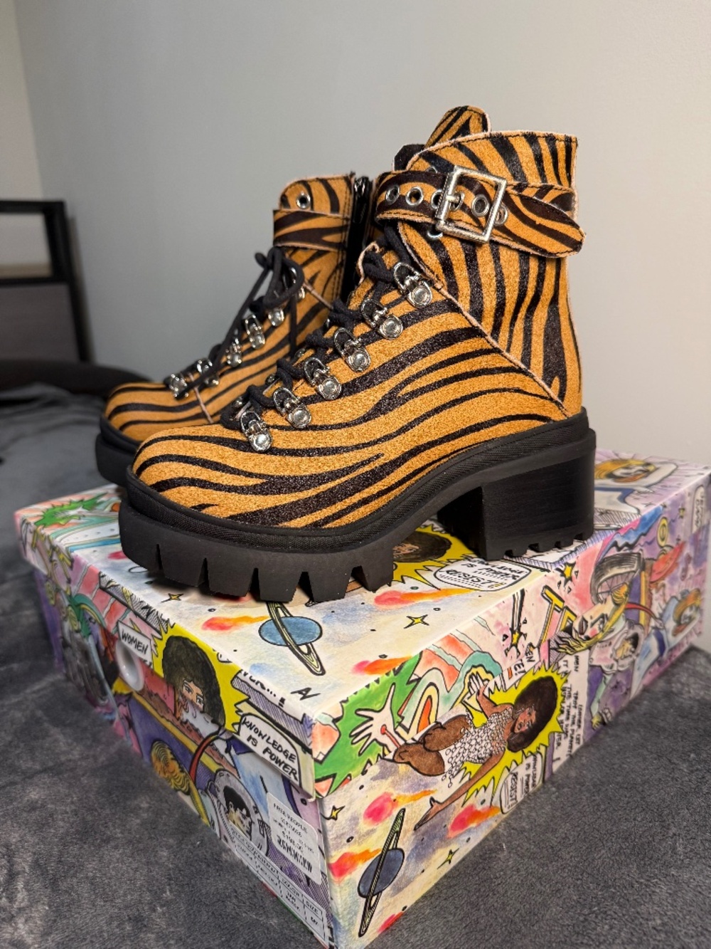 Jeffery Campbell Zebra Print Chunky Ankle Boot Fur